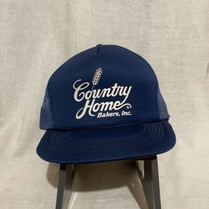 Authentic VINTAGE 90s Navy Blue Trucker Flat Bill Hat
